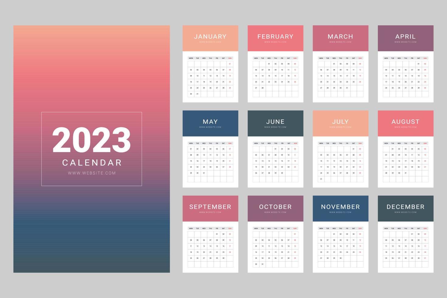 2023 Wall Calendar Design Template New Year vector