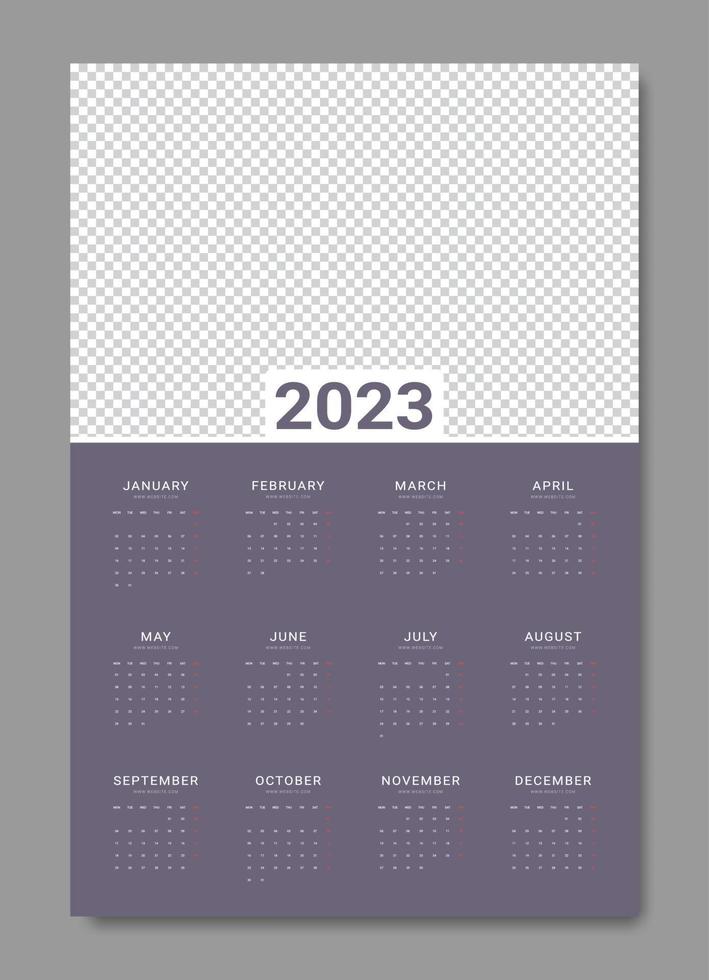 calendario de pared 2023 plantilla de diseño plano vector