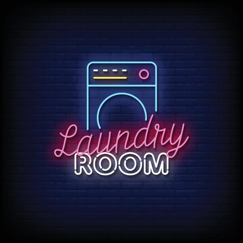 neon sign laundry room with brick wall background vector illustration ...
