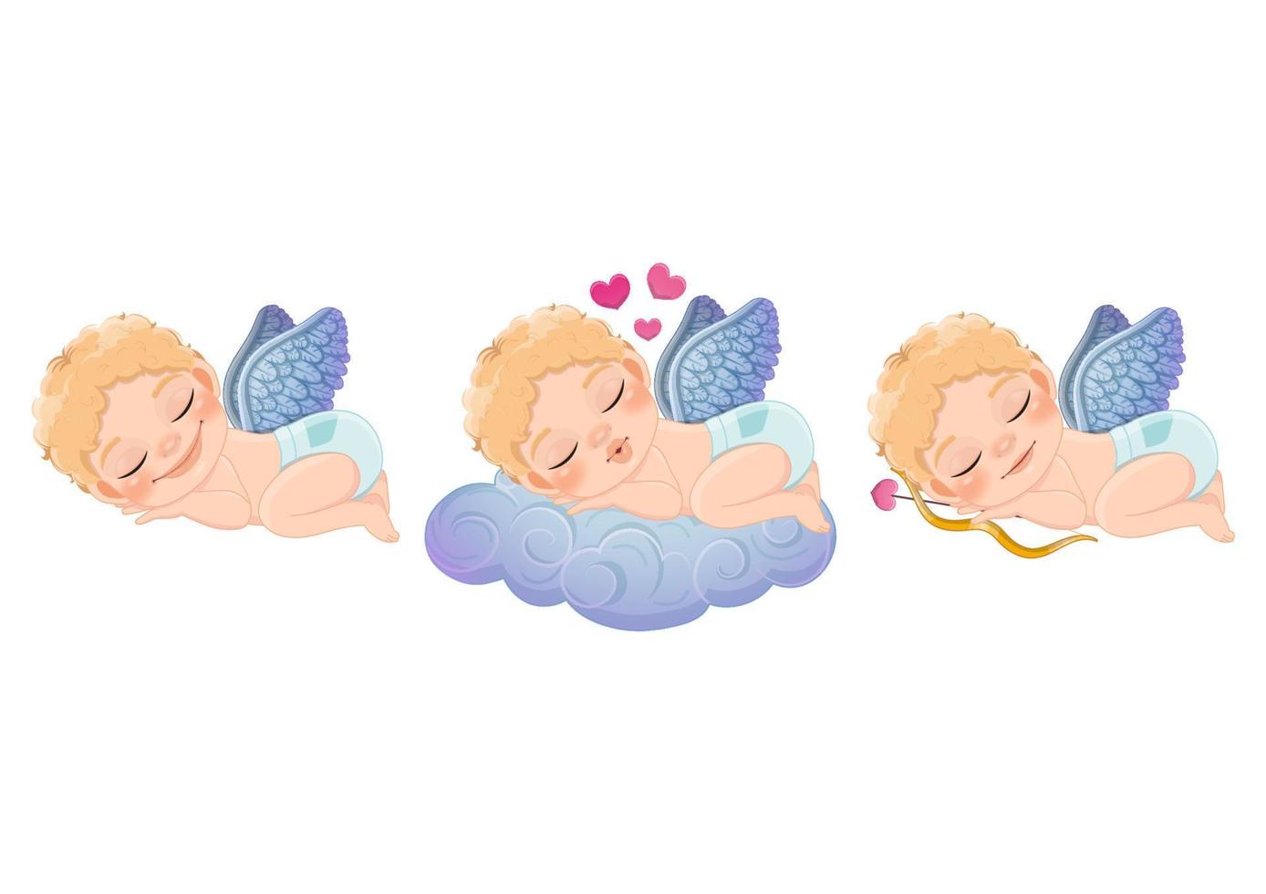 conjunto de lindos cupidos de dibujos animados. día de san valentín con cupidos vector 03