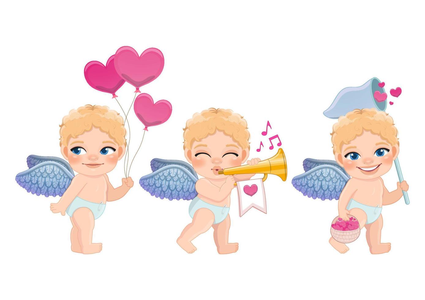 Set of cute cartoon Cupids. Valentine's Day with Cupids Vector 04