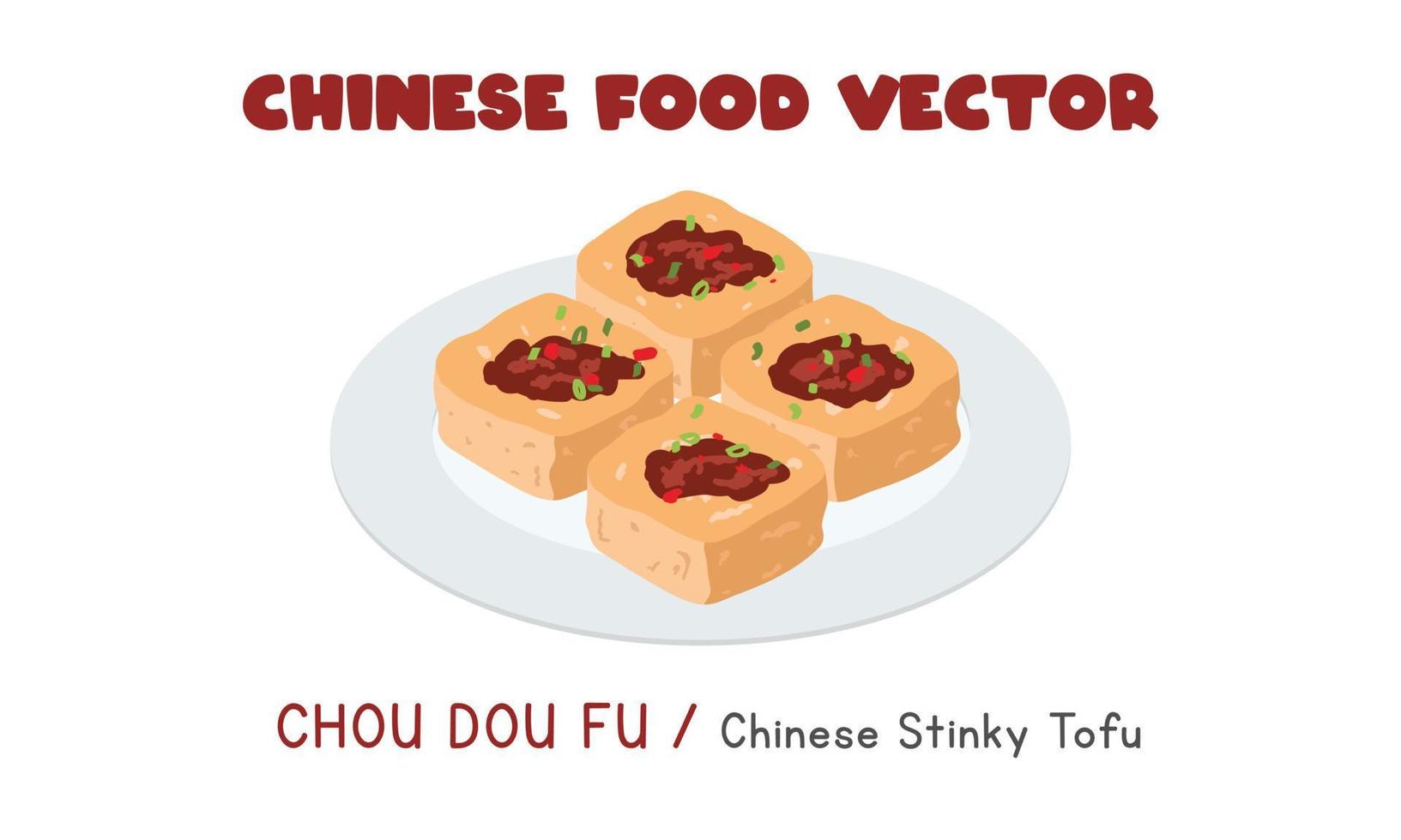 Chinese Chou Dou Fu - Chinese Stinky Tofu flat vector design illustration, clipart cartoon style. Asian food. Chinese cuisine. Chinese food