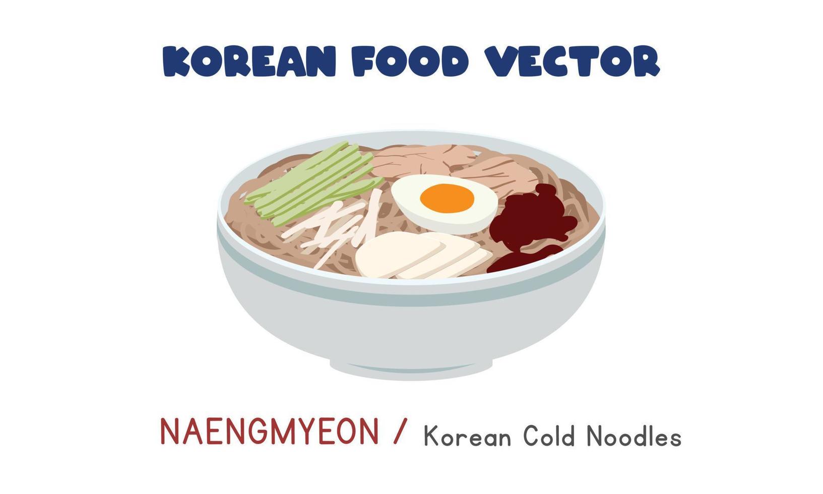 Korean Naengmyeon - Korean Cold Noodles flat vector design illustration, clipart cartoon style. Asian food. Korean cuisine. Korean cold noodle soup vector