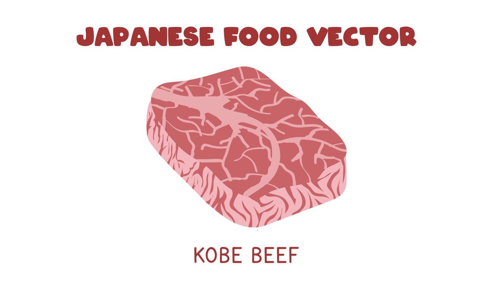 A piece of Japanese Kobe beef flat vector design illustration, clipart cartoon style. Asian food. Japanese cuisine. Japanese food