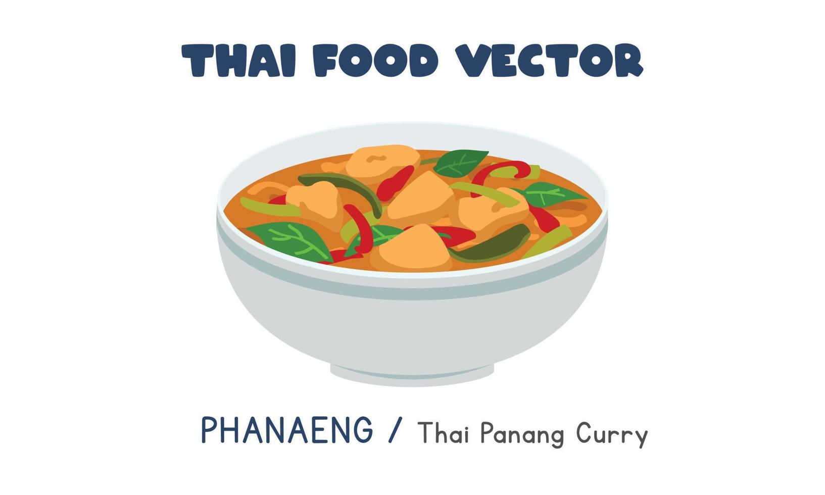 phanaeng tailandés - diseño de vector plano de curry panang tailandés, estilo de dibujos animados de imágenes prediseñadas. comida asiática. cocina tailandesa. comida local tailandesa