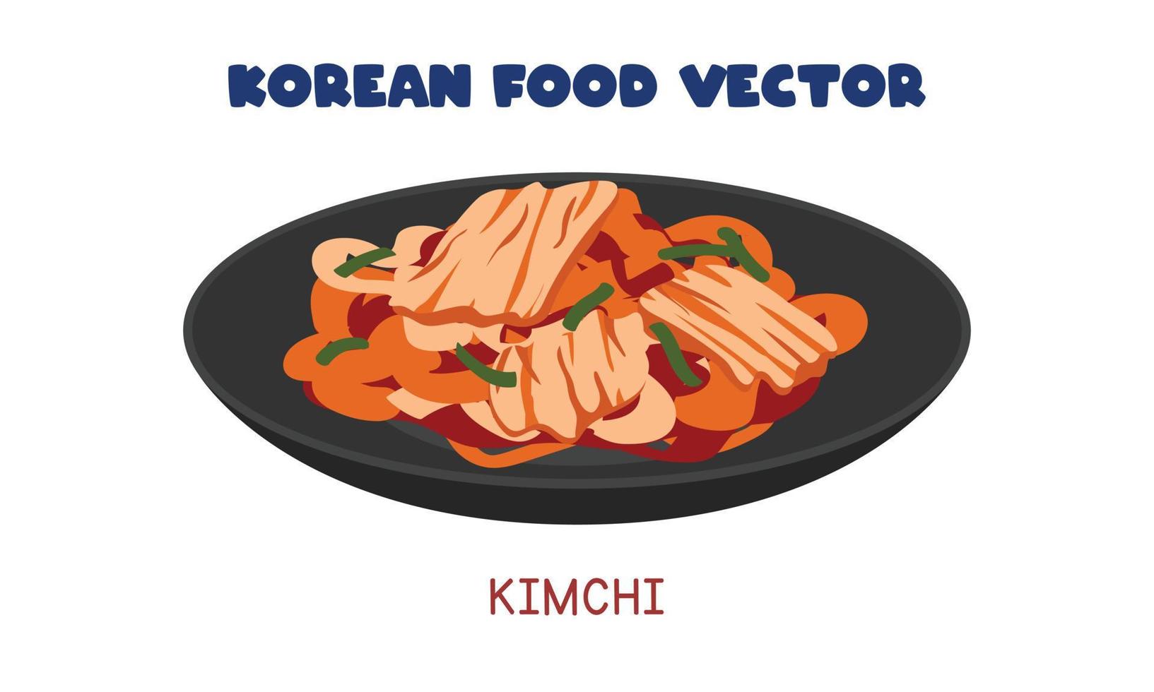 Korean Kimchi - spicy pickled cabbage vegetable flat vector design illustration, clipart cartoon style. Asian food. Korean cuisine. Korean food