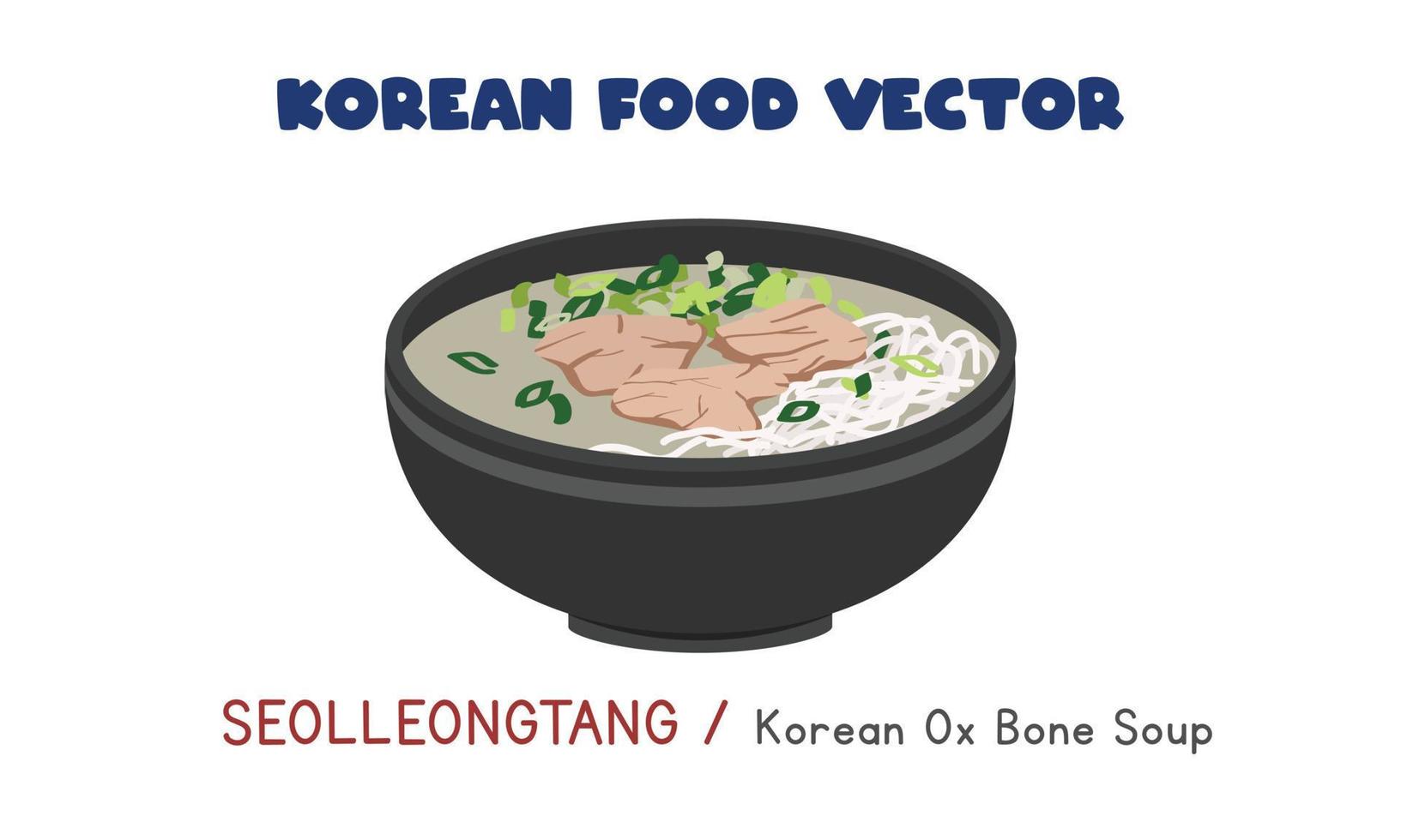Korean Seolleongtang - Korean Ox Bone Soup flat vector design illustration, clipart cartoon style. Asian food. Korean cuisine. Korean food