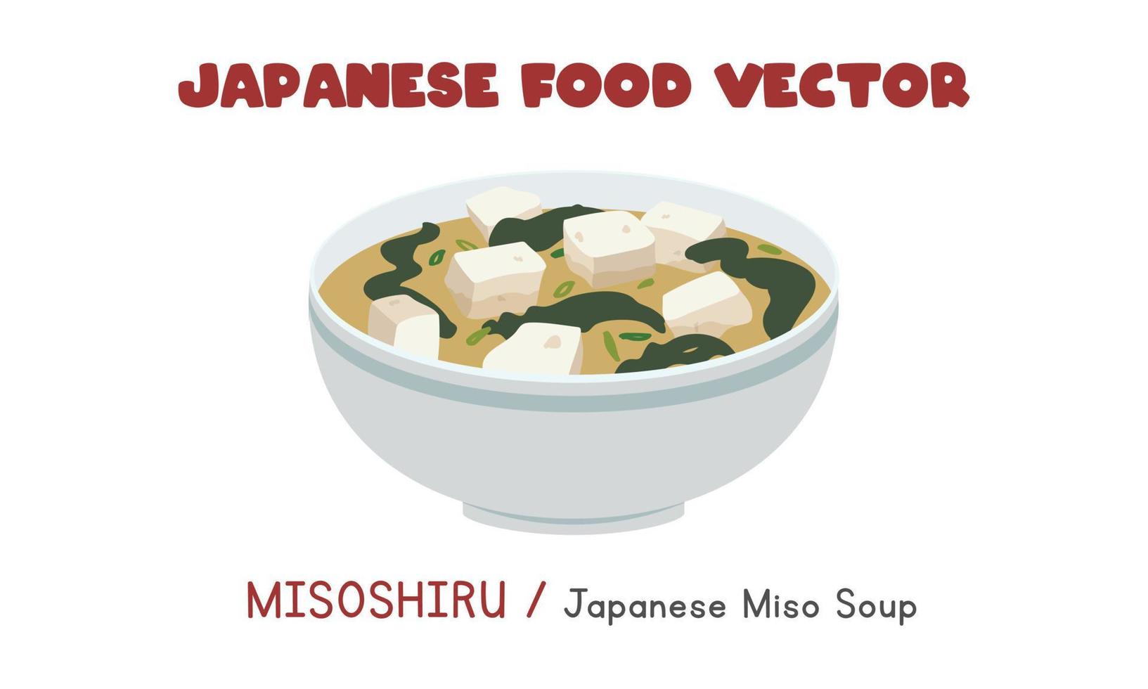 Japanese Misoshiru - Japanese Miso Soup flat vector design illustration, clipart cartoon style. Asian food. Japanese cuisine. Japanese food