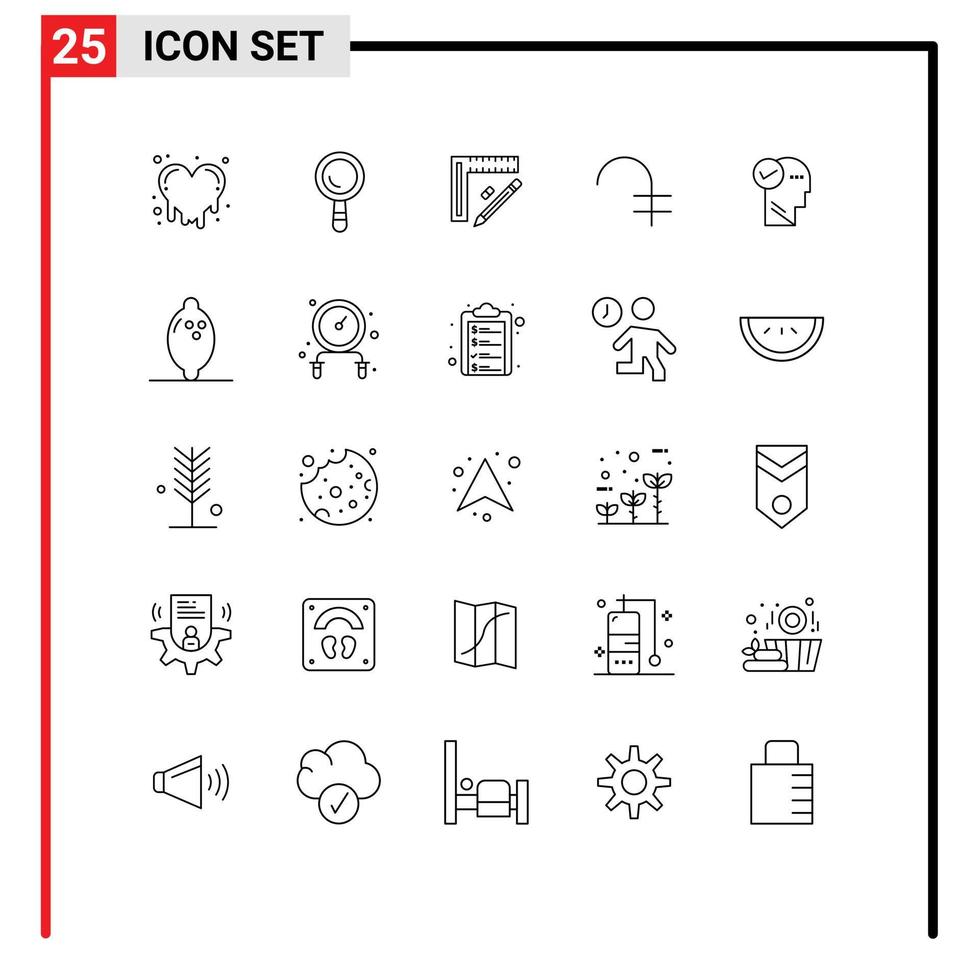25 Universal Line Signs Symbols of solution mind pencil currency armenia Editable Vector Design Elements