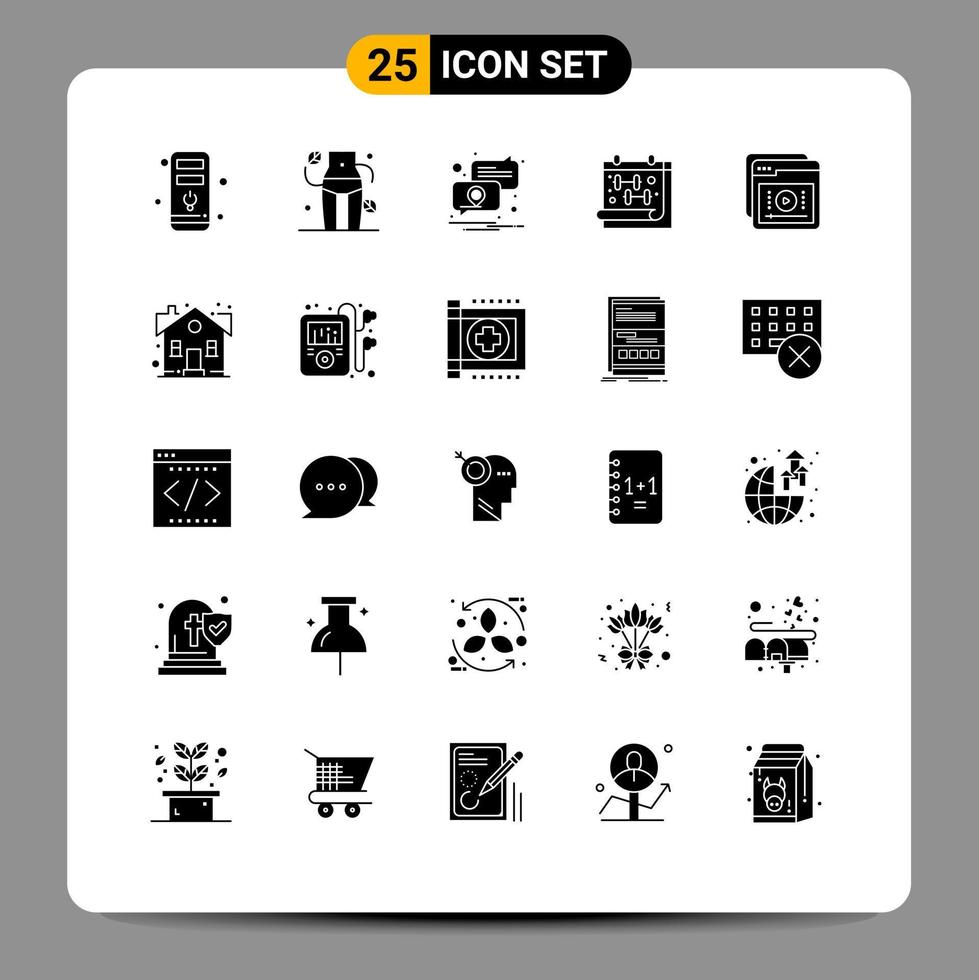 Pictogram Set of 25 Simple Solid Glyphs of learning tutorials notification dumbell fitness Editable Vector Design Elements