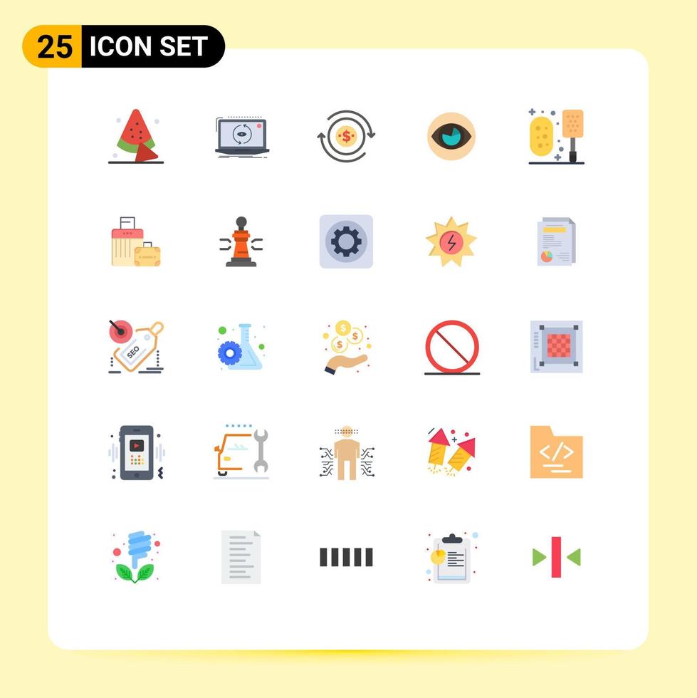 Mobile Interface Flat Color Set of 25 Pictograms of bath reality cash view vision Editable Vector Design Elements