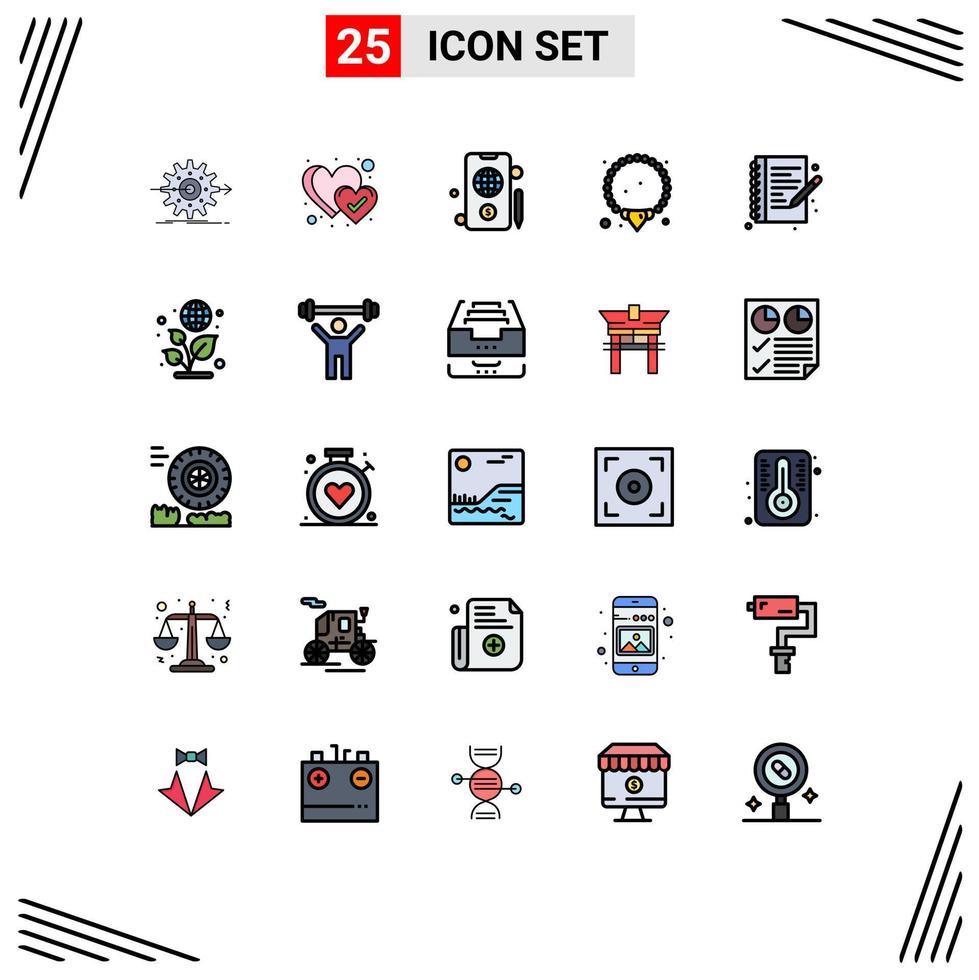 25 iconos creativos, signos y símbolos modernos de cuadernos, pasatiempos, pasatiempos móviles, joyas, elementos de diseño vectorial editables vector