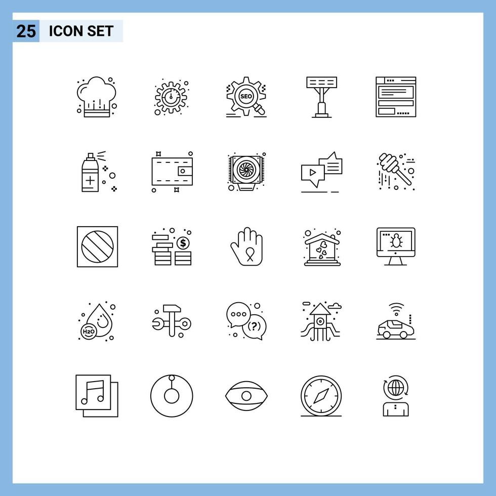 Set of 25 Modern UI Icons Symbols Signs for computing file seo stadium construction Editable Vector Design Elements