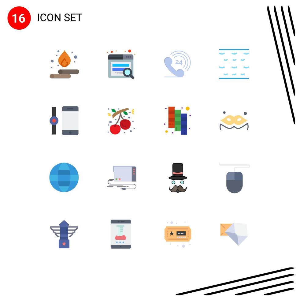 grupo de símbolos de iconos universales de 16 colores planos modernos de berry reloj inteligente teléfono conectar agua paquete editable de elementos de diseño de vectores creativos