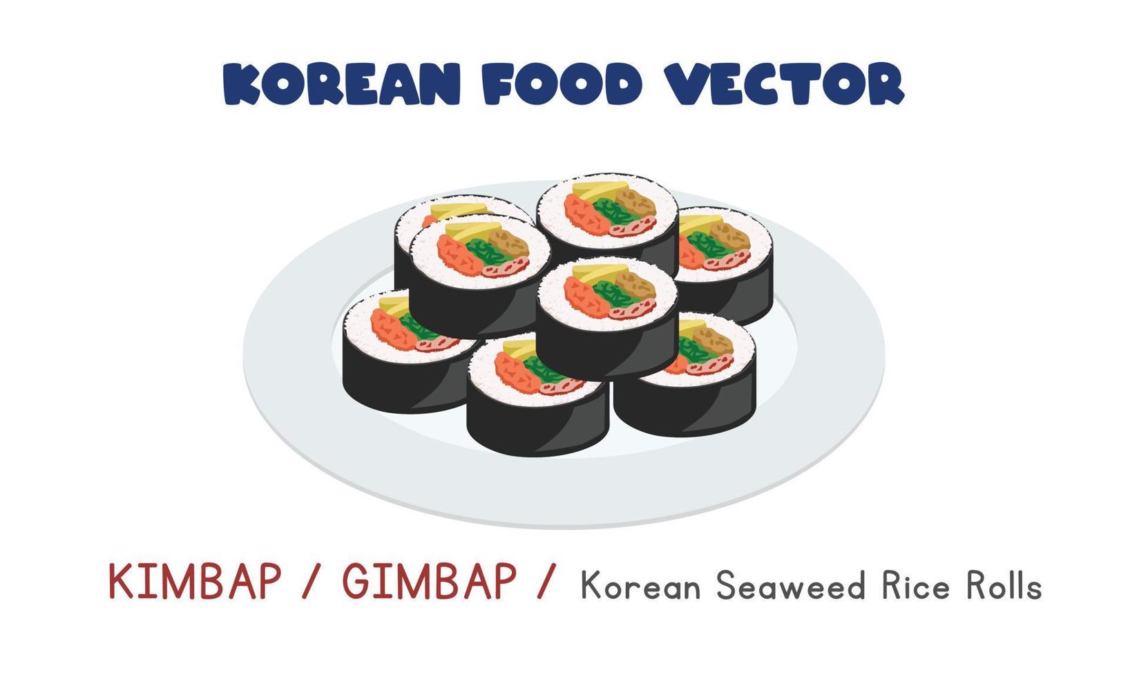 gimbap coreano o kimbap - rollos de arroz de algas ilustración de diseño vectorial, estilo de dibujos animados de imágenes prediseñadas. comida asiática. Cocina coreana. comida coreana vector