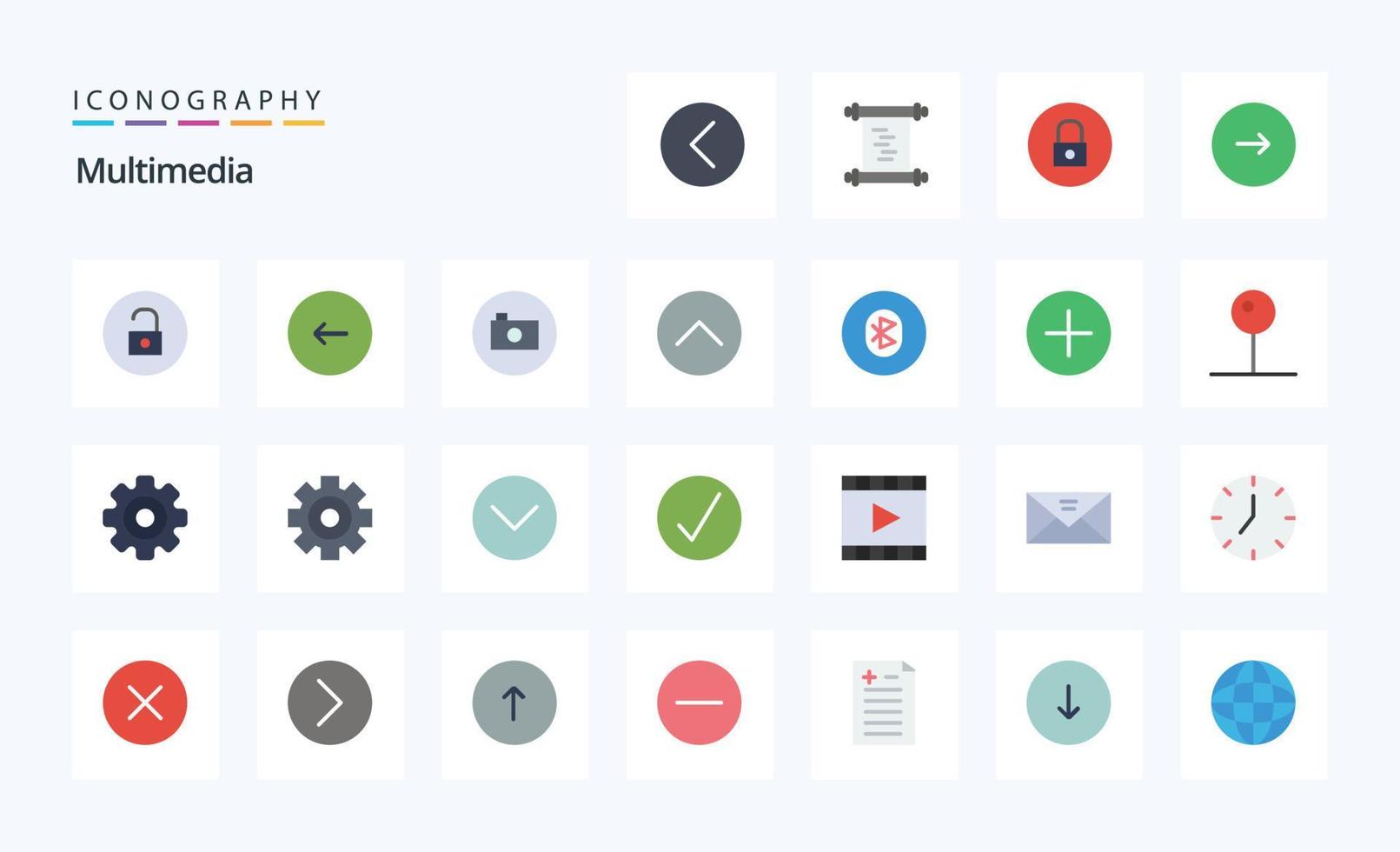 paquete de iconos de 25 colores planos multimedia vector