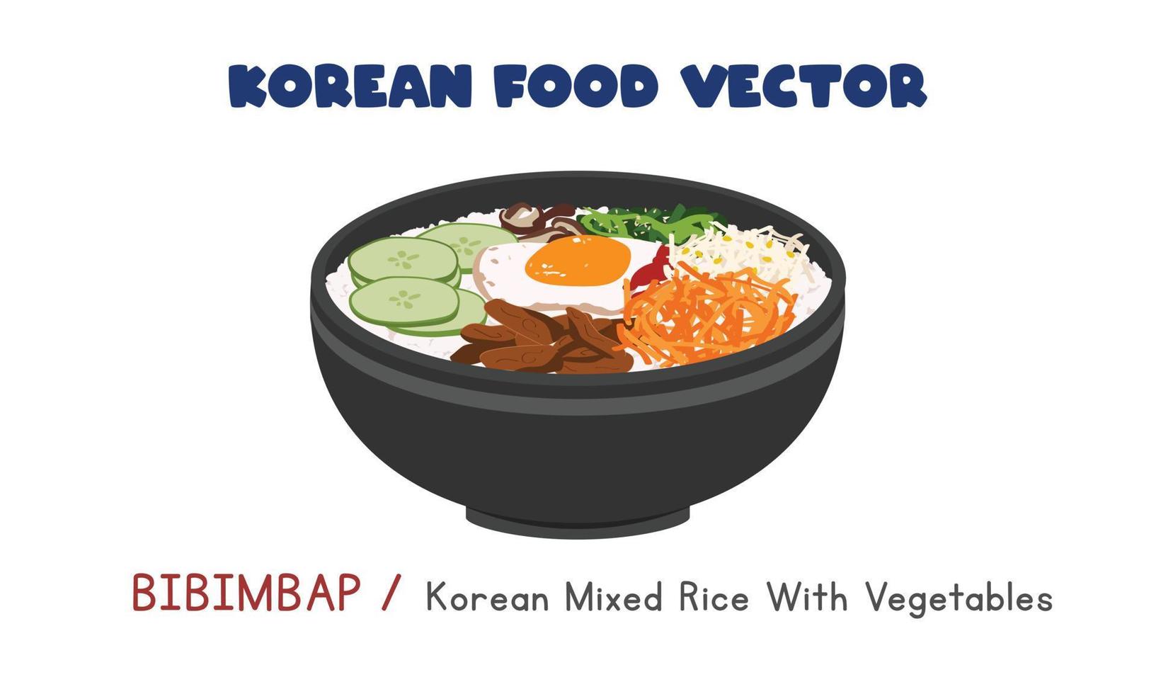 Korean Bibimbap - Korean Mixed Rice with Vegetables and Egg flat vector design illustration, clipart cartoon style. Asian food. Korean cuisine. Korean food