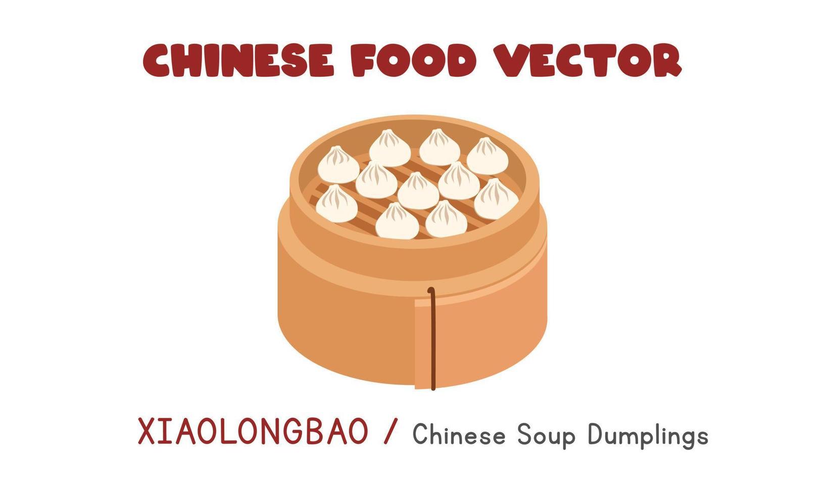 Chinese Xiaolongbao - Chinese Soup Dumplings in a bamboo steamer flat vector design illustration, clipart cartoon style. Asian food. Chinese cuisine. Chinese food