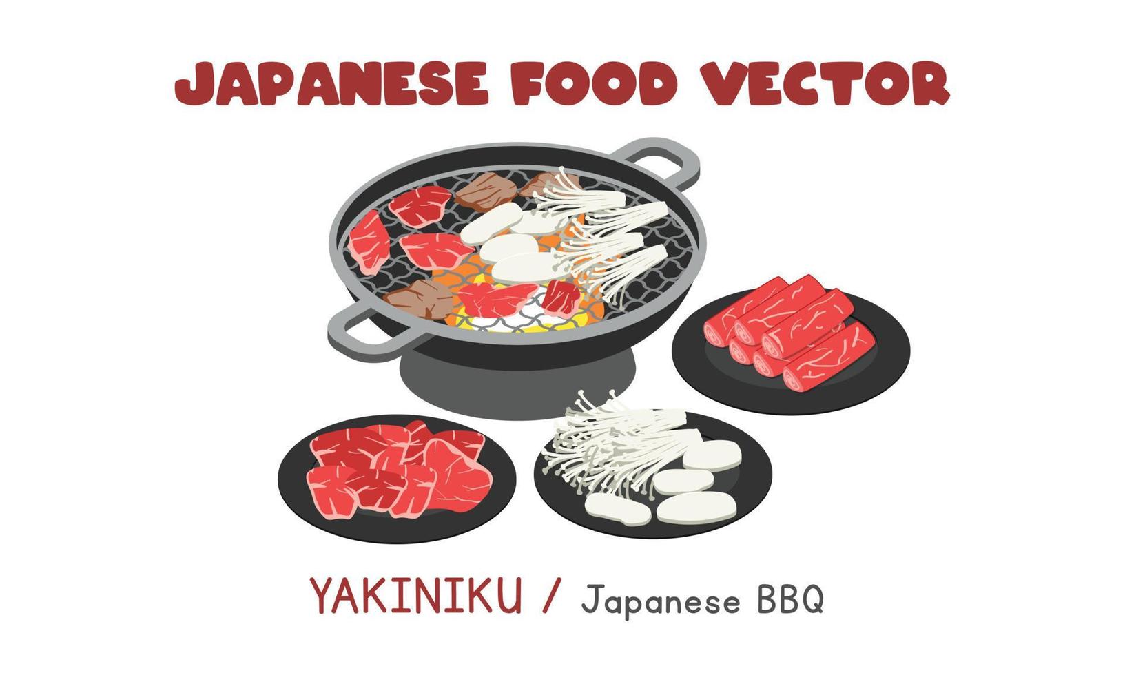 yakiniku japonés - ilustración de diseño de vector plano de barbacoa japonesa, estilo de dibujos animados de imágenes prediseñadas. comida asiática. cocina japonesa. comida japonesa
