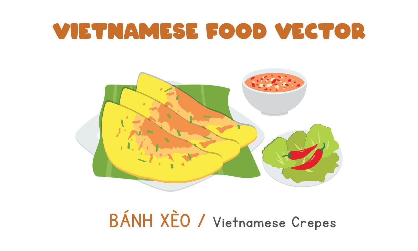 Vietnamese crispy crepes - Banh Xeo flat vector design, clipart cartoon style. Asian food. Vietnamese cuisine. Vietnam delicious street food