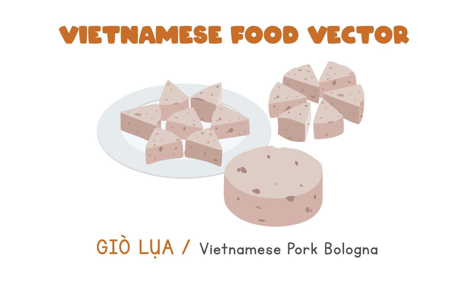 Vietnamese pork bologna or pork sausage flat vector design. Cha Lua, Gio Lua clipart cartoon style. Asian food. Vietnamese cuisine