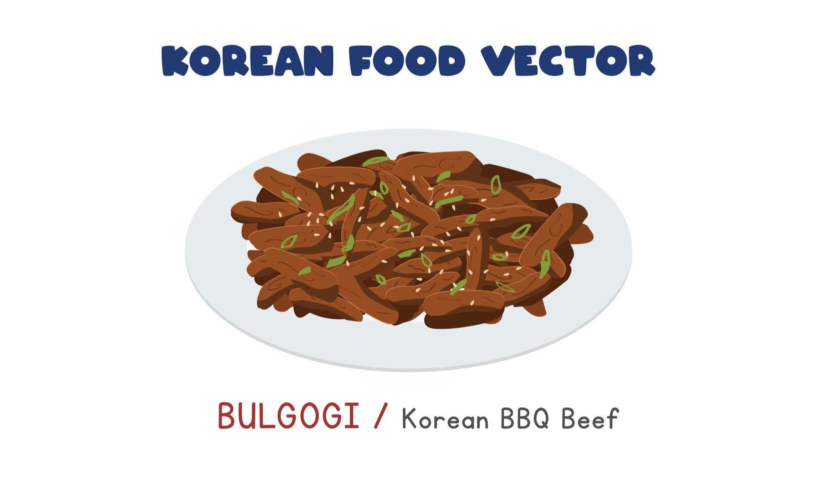 bulgogi coreano - ilustración de diseño de vector plano de carne de bbq coreana, estilo de dibujos animados de imágenes prediseñadas. comida asiática. Cocina coreana. comida coreana