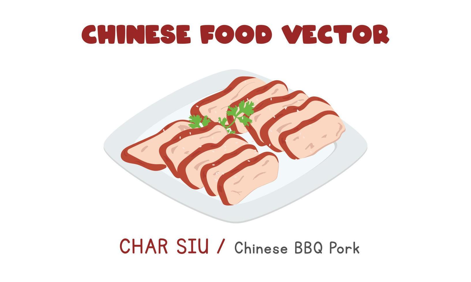 Chinese Char Siu - Chinese BBQ Pork flat vector design illustration, clipart cartoon style. Asian food. Chinese cuisine. Chinese food