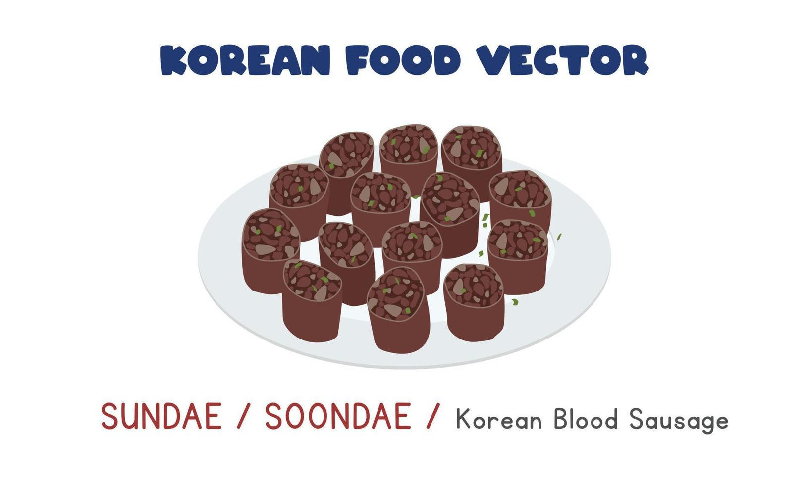 Sundae coreano o Soondae - ilustración de diseño de vector plano de salchicha de sangre coreana, estilo de dibujos animados de imágenes prediseñadas. comida asiática. Cocina coreana. comida coreana