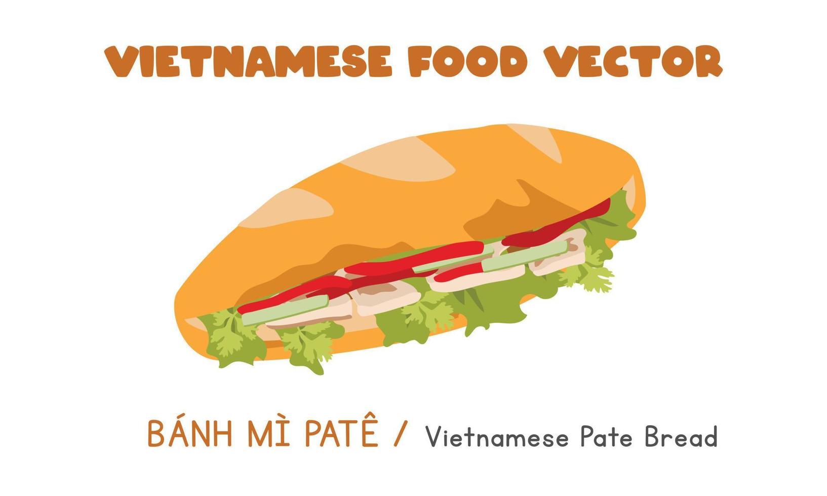 Vietnamese Banh Mi Pate - barbecued pork sandwich flat vector design illustration, clipart cartoon style. Banh Mi Thit Nuong. Asian food. Vietnamese cuisine. Vietnam food