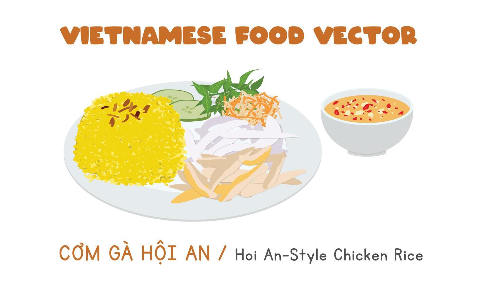 Diseño vectorial plano de arroz con pollo al estilo hoi an vietnamita. com ga hoi un estilo de dibujos animados de imágenes prediseñadas. comida asiática. cocina vietnamita vector