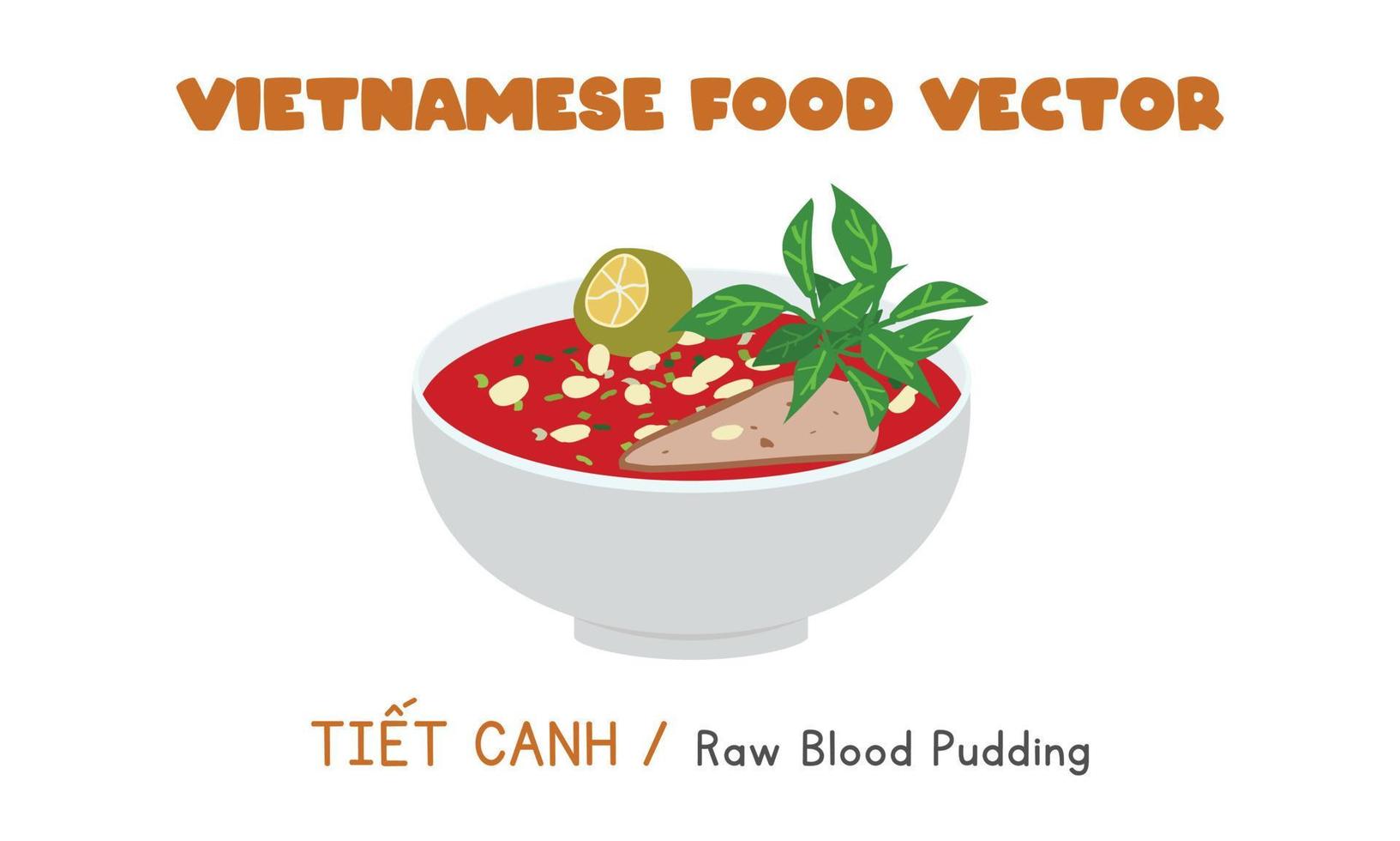 Vietnamese raw blood pudding flat vector design. Tiet Canh clipart cartoon style. Asian food. Vietnamese cuisine. Scary food, horror food