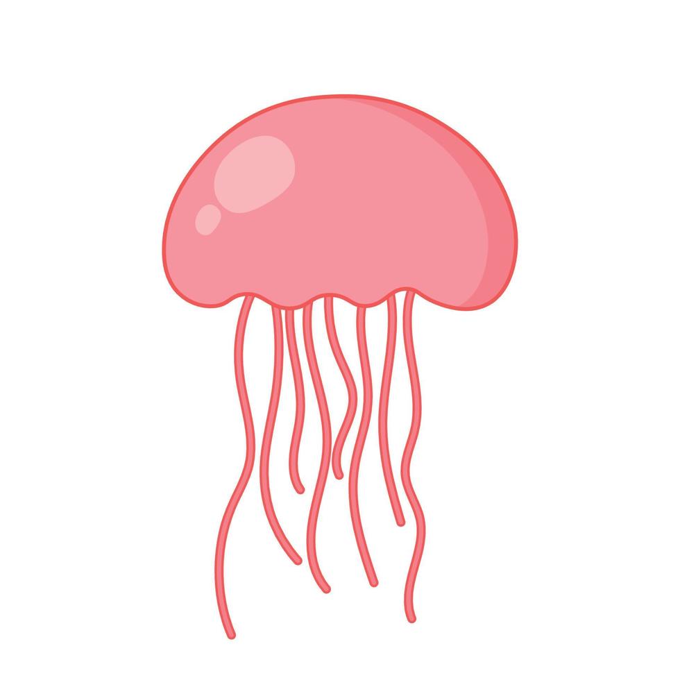 Hand Drawn Jellyfish with Outline Cartoon Animated Sea Animal Vector Illustration