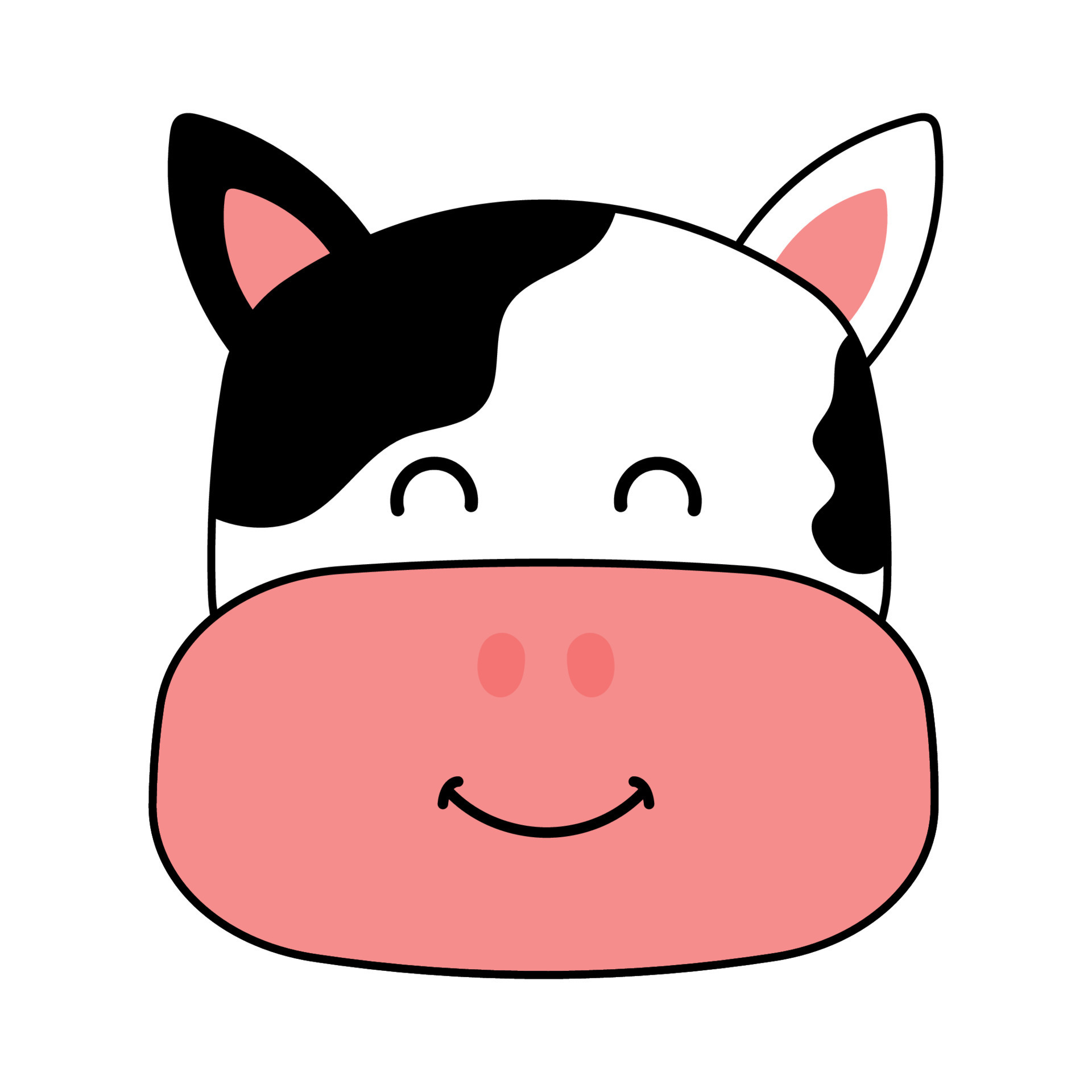 Cute Cow Head Farm Animal Character with Black Outline in Animated