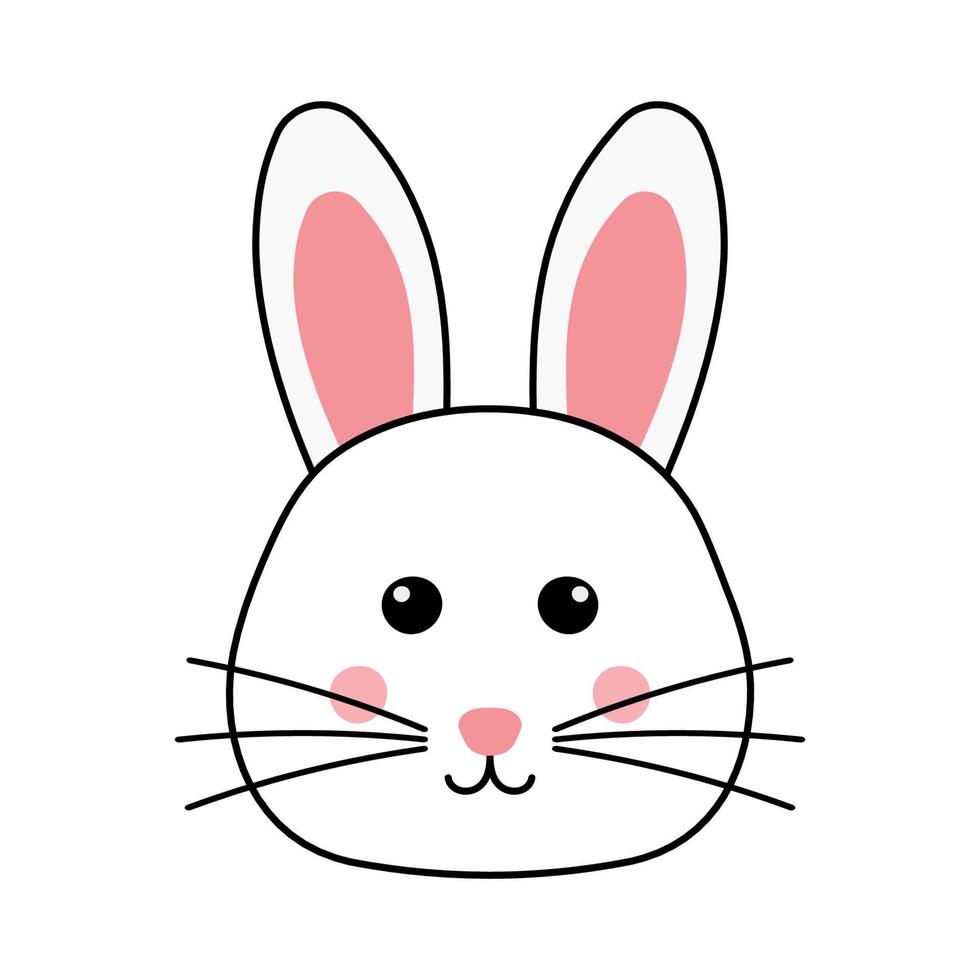 Cute Rabbit Head Pet Animal Character with Black Outline in Animated Cartoon Vector Illustration