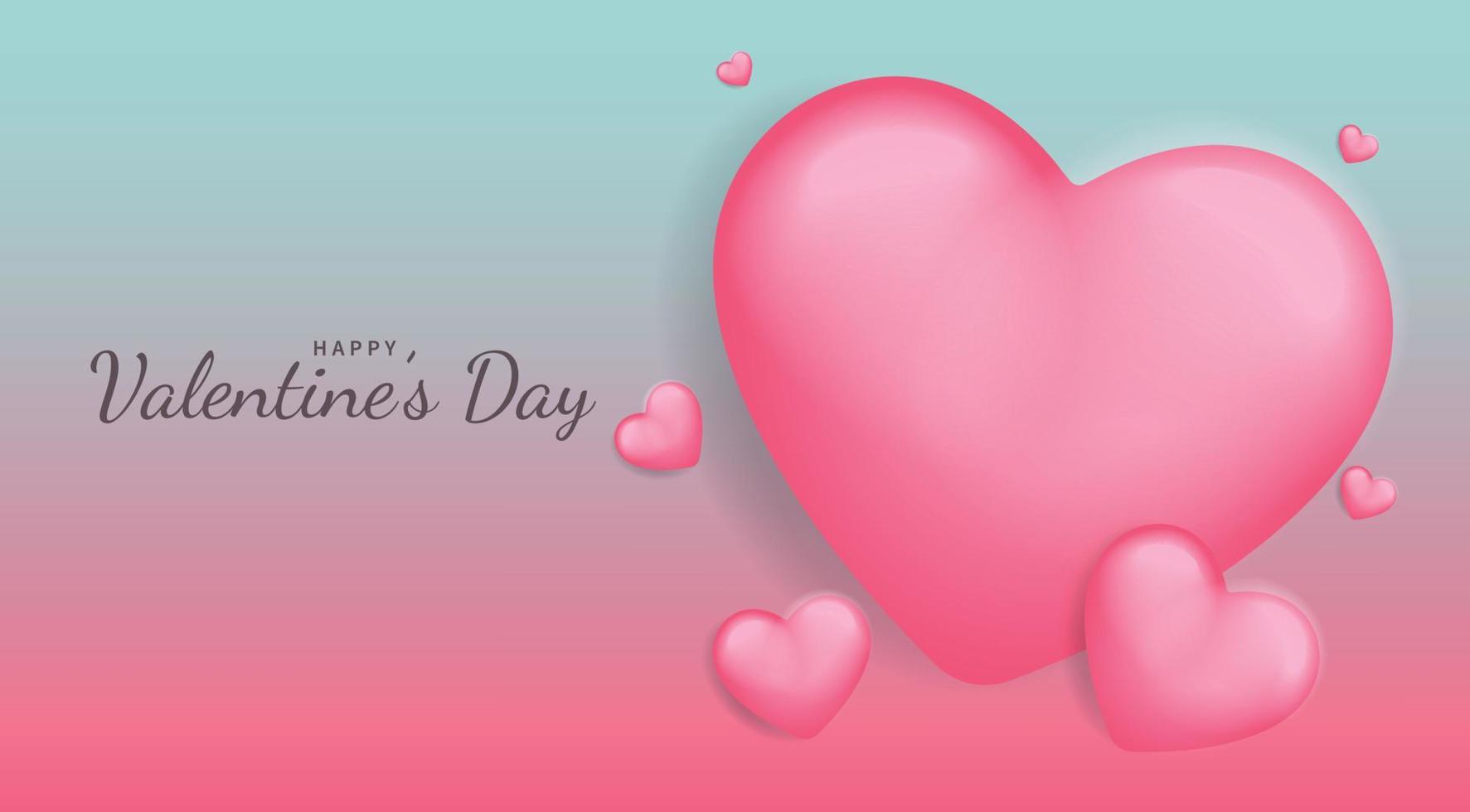 Valentine's Day background with cute love pink 3D hearts vector illustration for banner and card