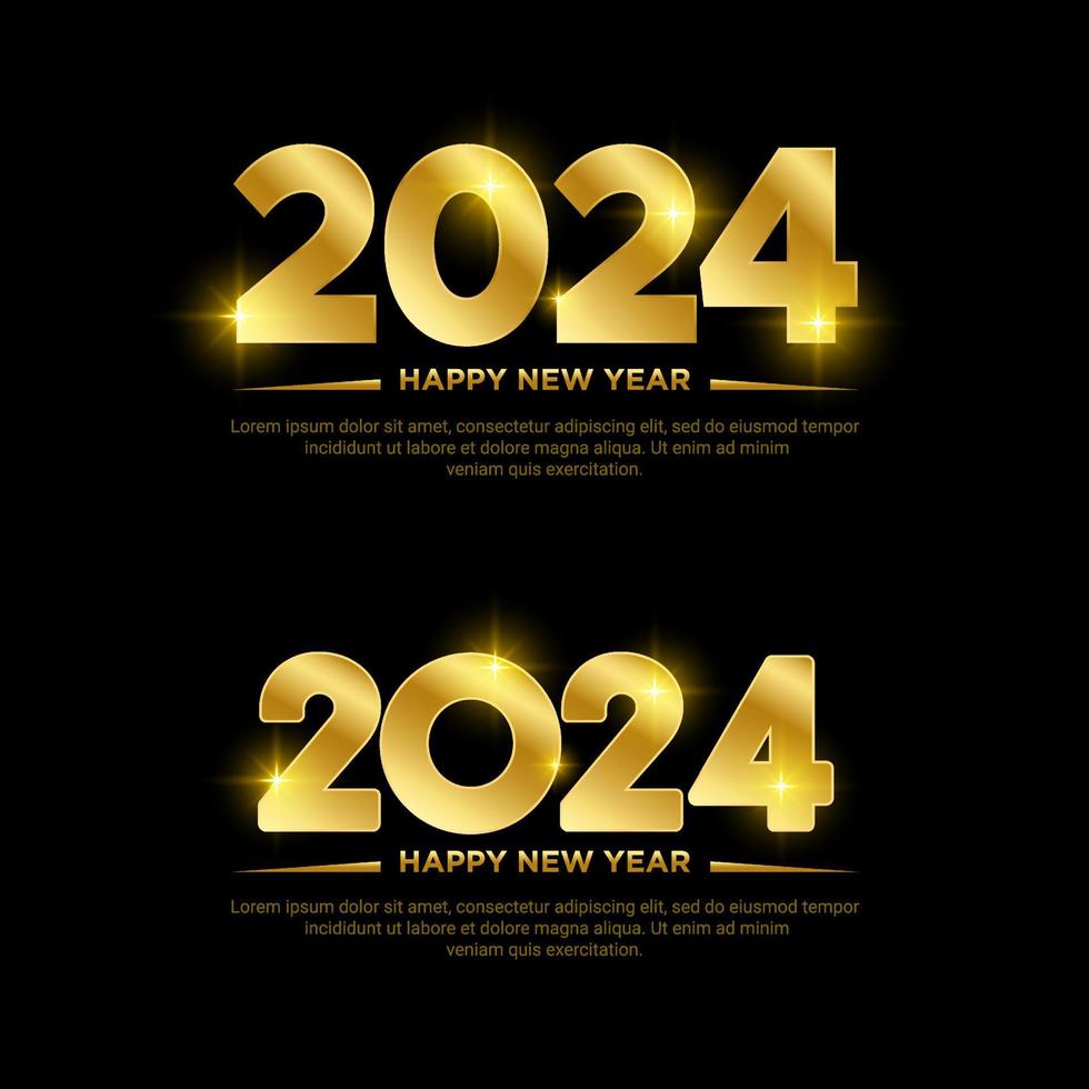 diseño dorado feliz año nuevo 2024. oro brillante feliz año nuevo 2024 vector de diseño