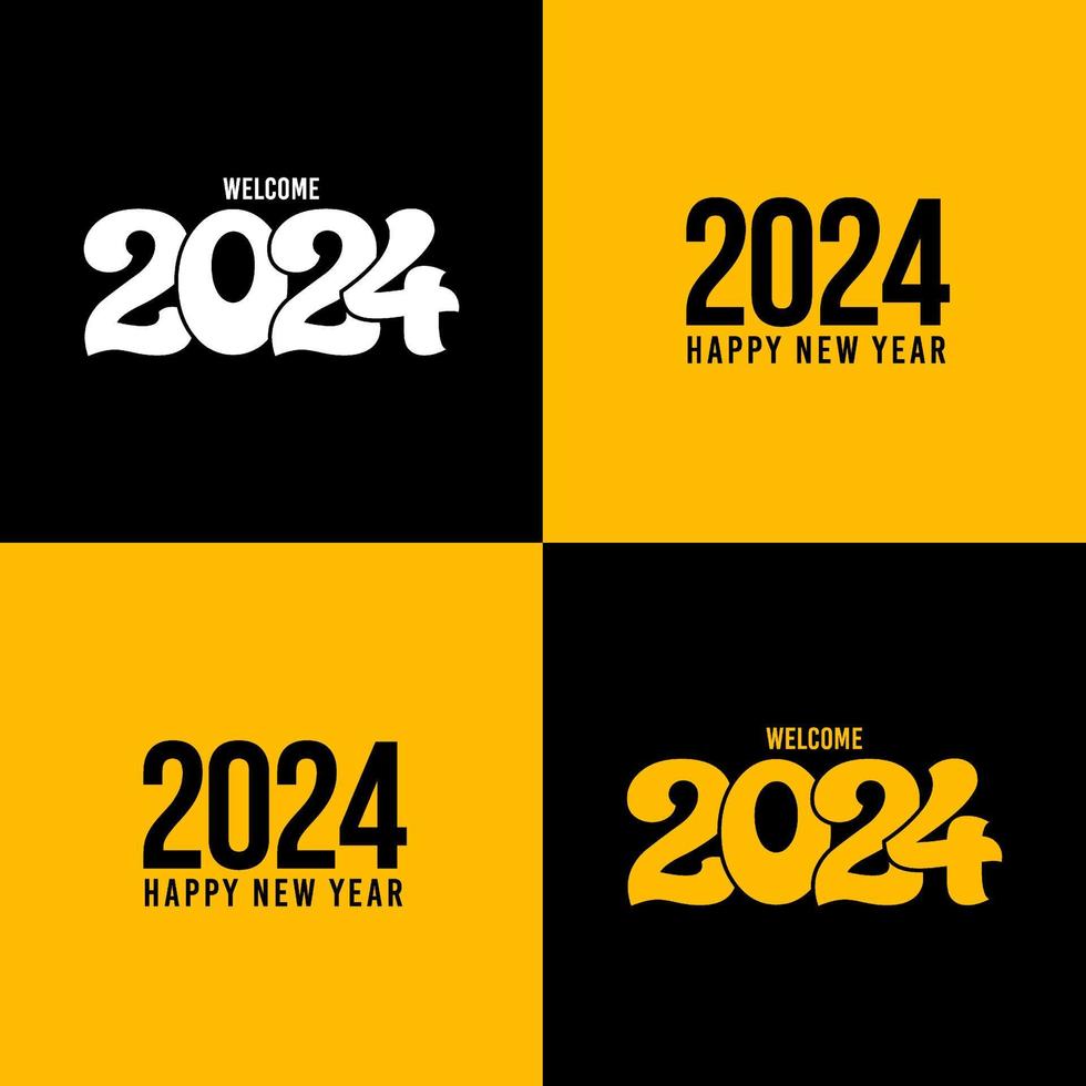 Collection of happy new year 2024 design background with flat style vector