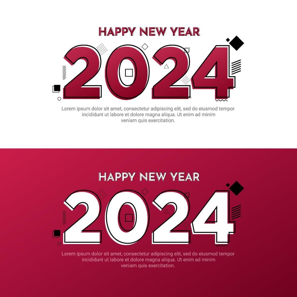 happy new year 2024 design background with memphis and geometric style vector