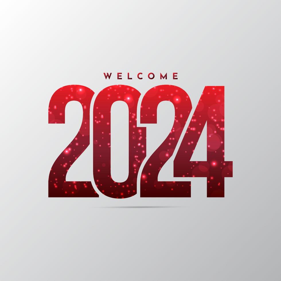 Red Gradient New Year 2024 design background with sparkling glow effect. vector
