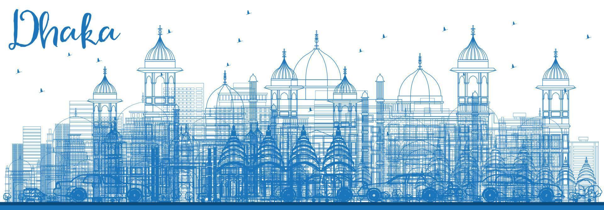 Outline Dhaka Skyline with Blue Buildings. vector