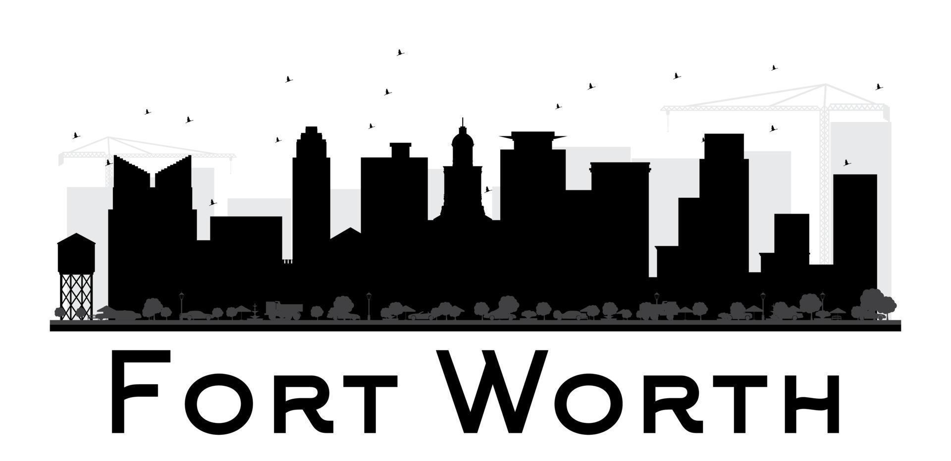 Fort Worth City skyline black and white silhouette. vector