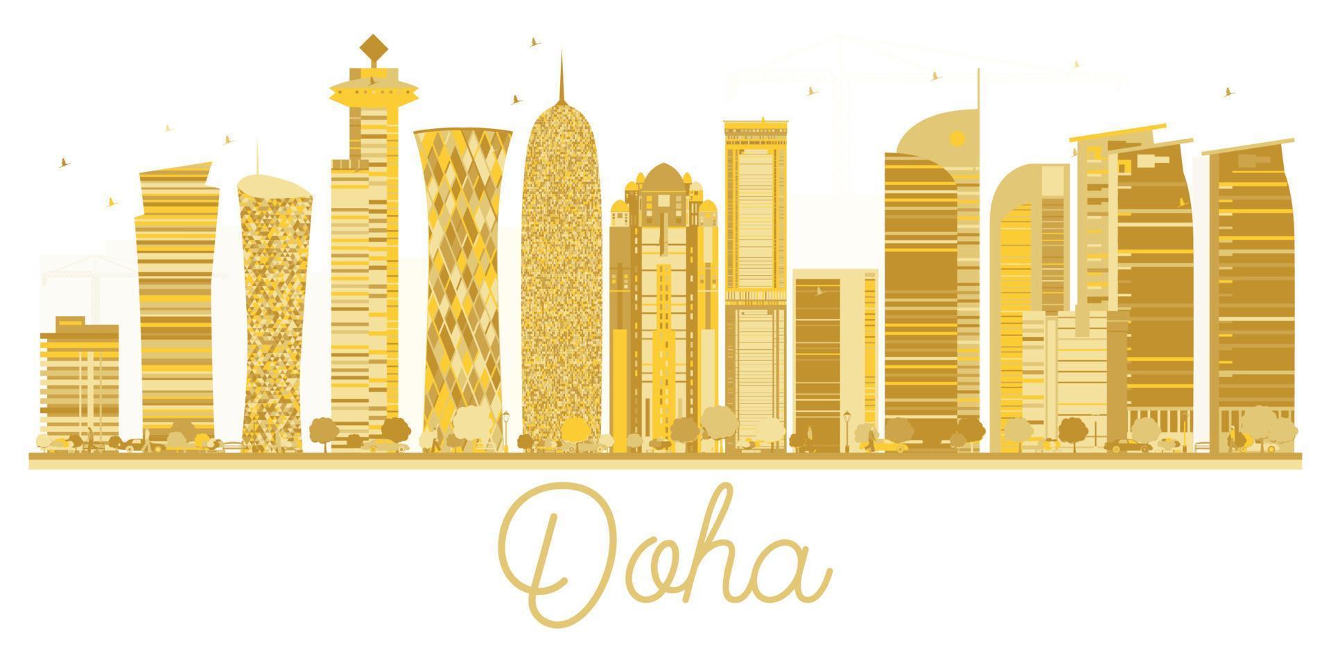 Doha City skyline golden silhouette. vector