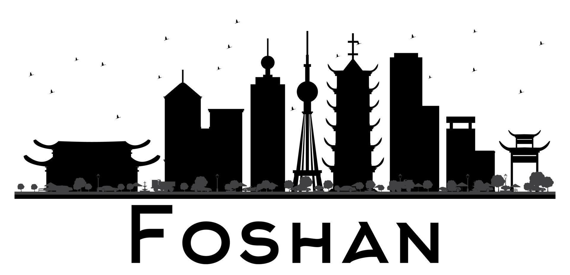 Foshan City skyline black and white silhouette. vector