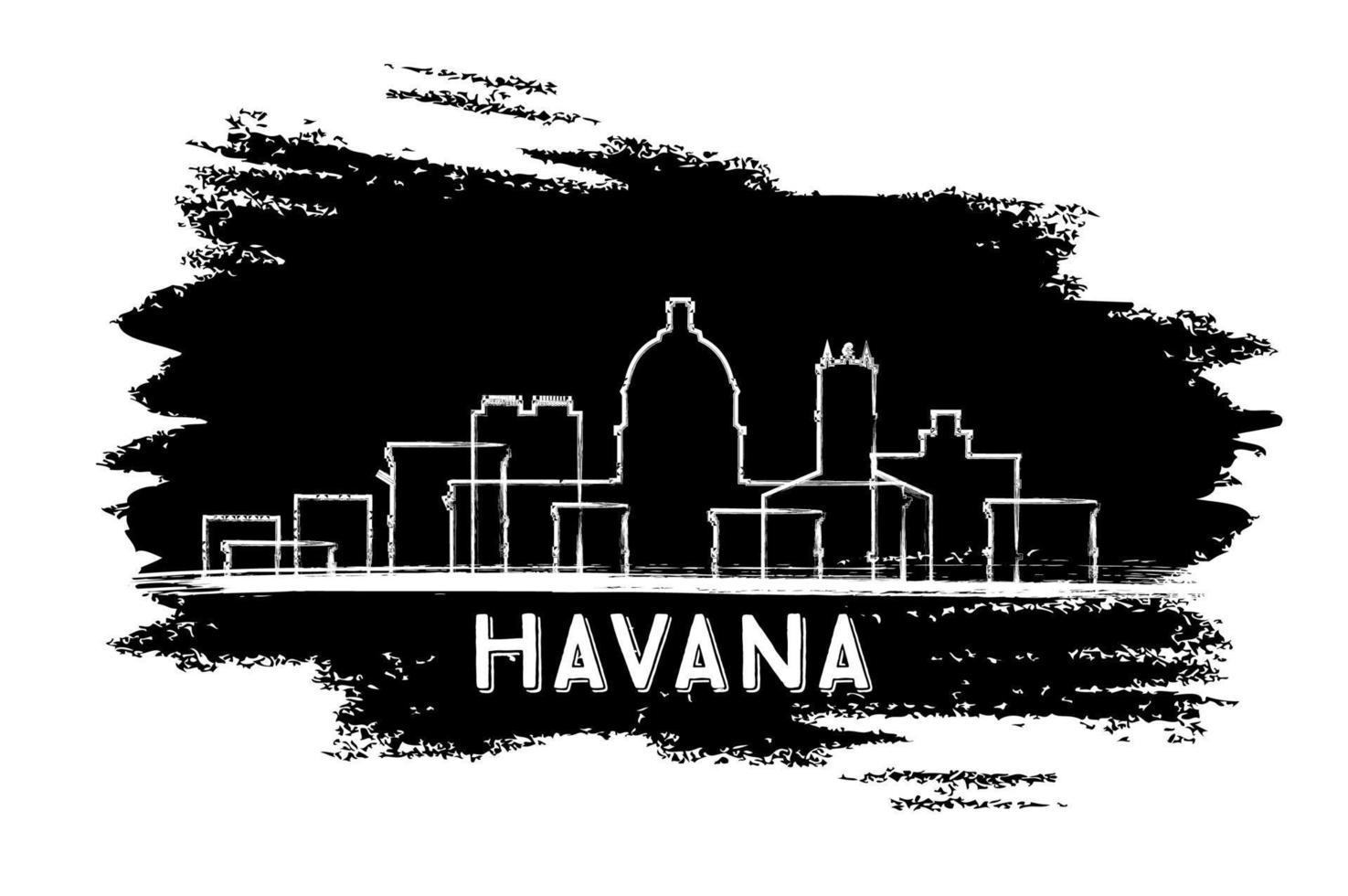 Havana Skyline Silhouette. Hand Drawn Sketch. vector