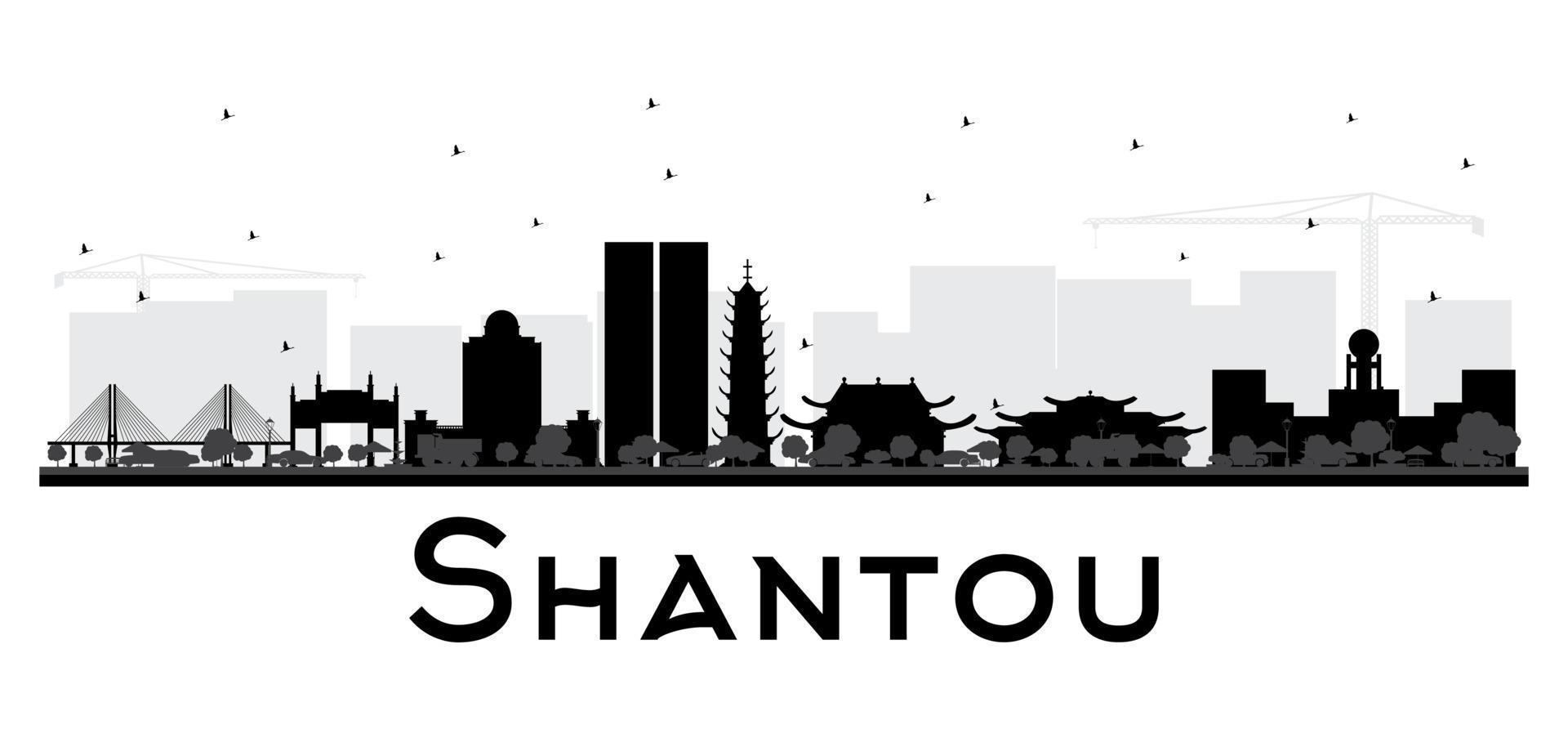 Shantou China Skyline Black and White Silhouette. vector