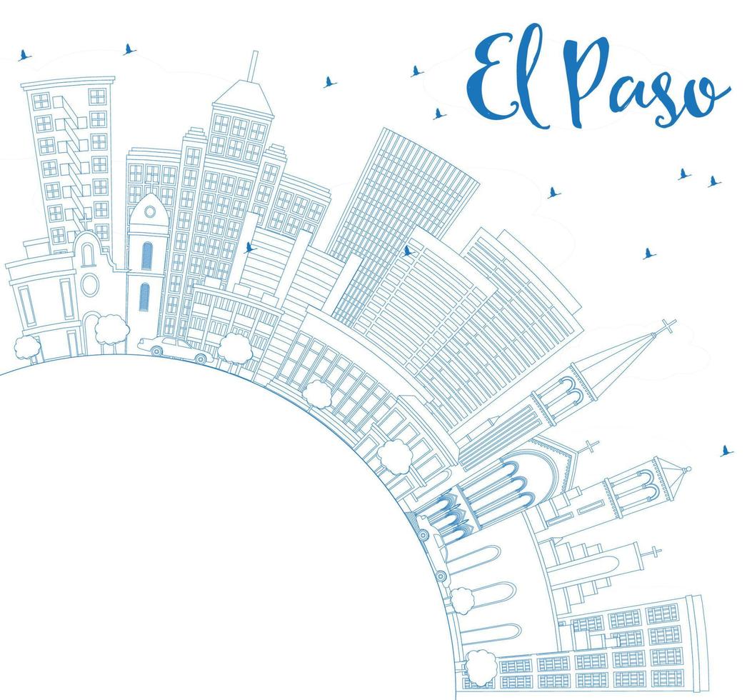 Outline El Paso Skyline with Blue Buildings and Copy Space. vector