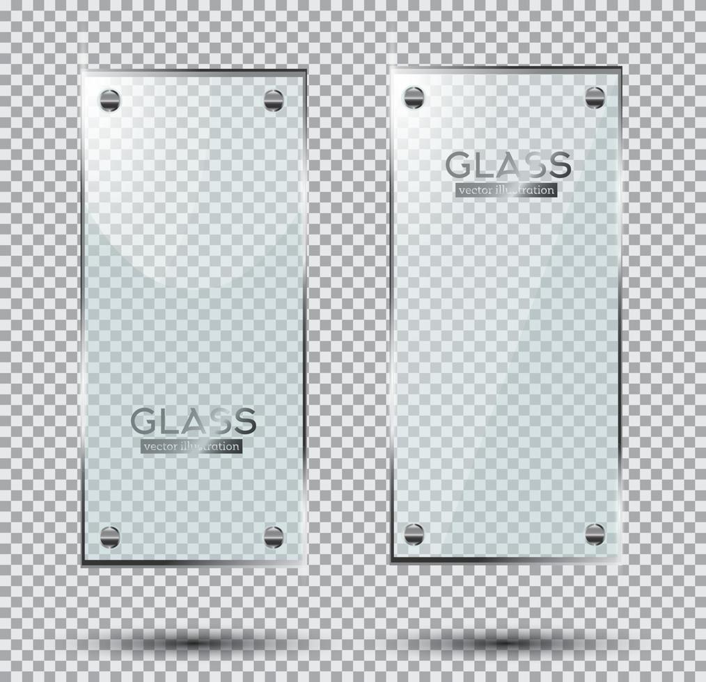 Two Glass Plates with Steel Rivets Isolated On Transparent Background. vector