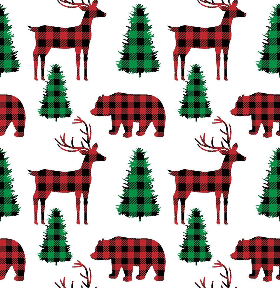 Buffalo Plaid Christmas and New Year s pattern in a convertible carries a Christmas tree. vector