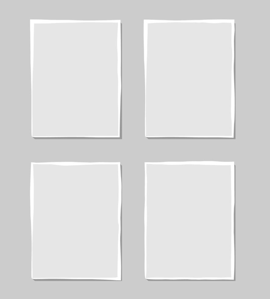Set of torn white note. Scraps of torn paper of various shapes isolated on gray background. Vector illustration.