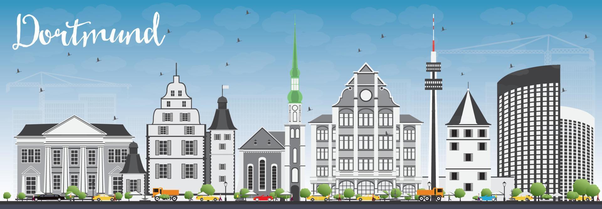 Dortmund Skyline with Gray Buildings and Blue Sky. vector